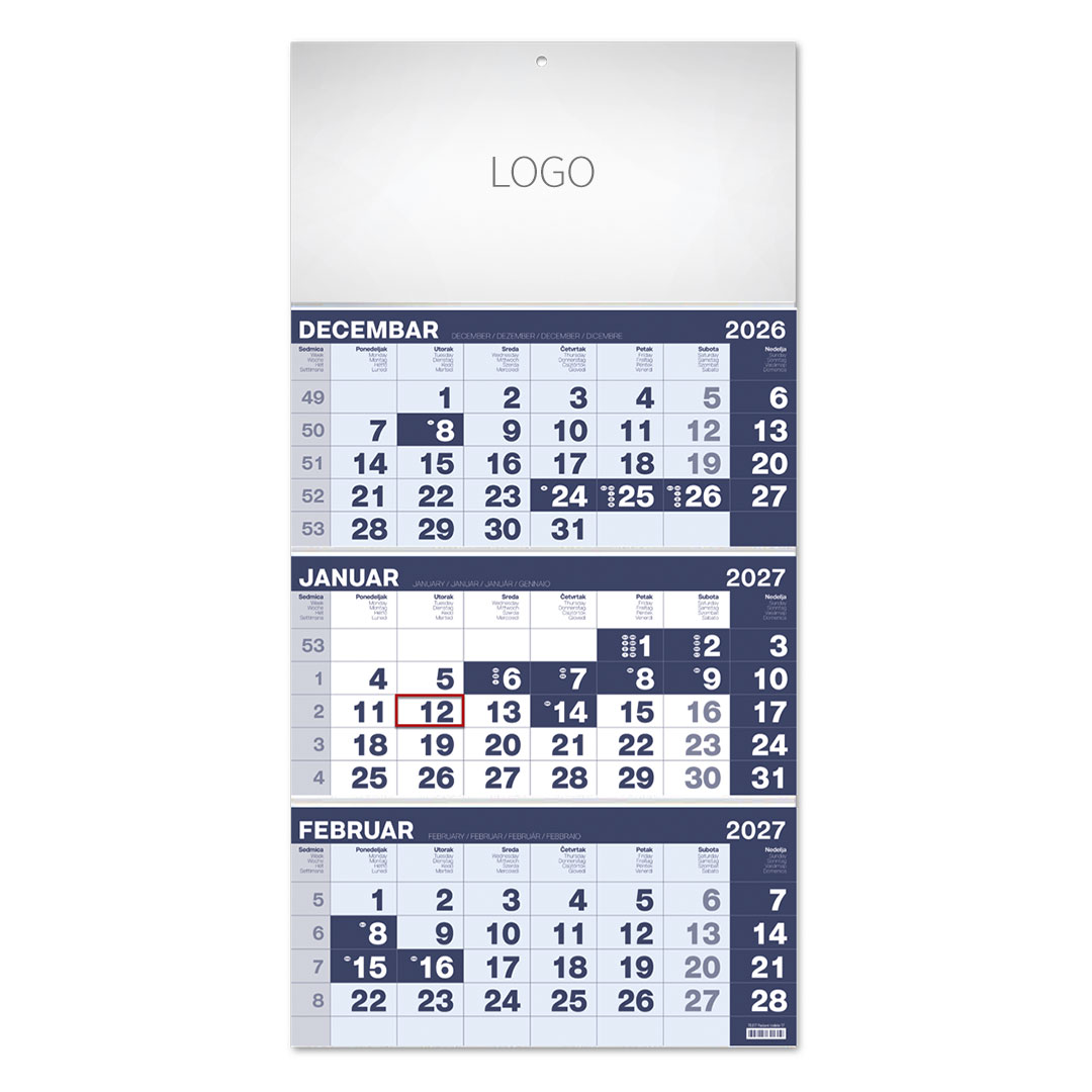 POSLOVNI 17, zidni kalendar, 3 x 12 listova, tromesečni, trodelni. SKU: 70017