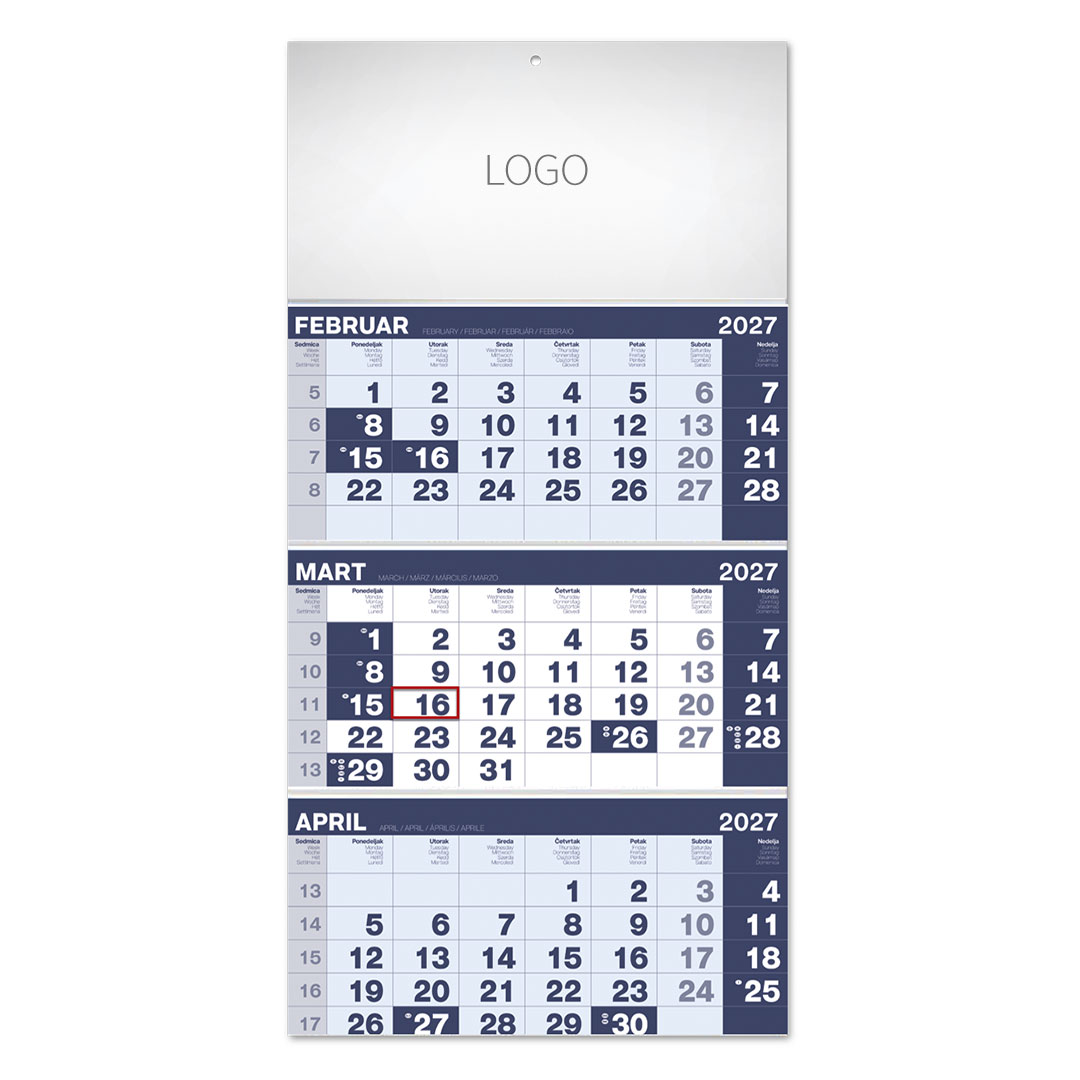 POSLOVNI 17, zidni kalendar, 3 x 12 listova, tromesečni, trodelni. SKU: 70017
