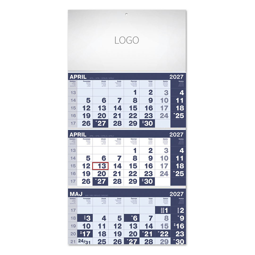 POSLOVNI 17, zidni kalendar, 3 x 12 listova, tromesečni, trodelni. SKU: 70017