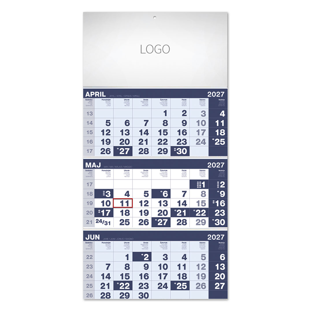 POSLOVNI 17, zidni kalendar, 3 x 12 listova, tromesečni, trodelni. SKU: 70017