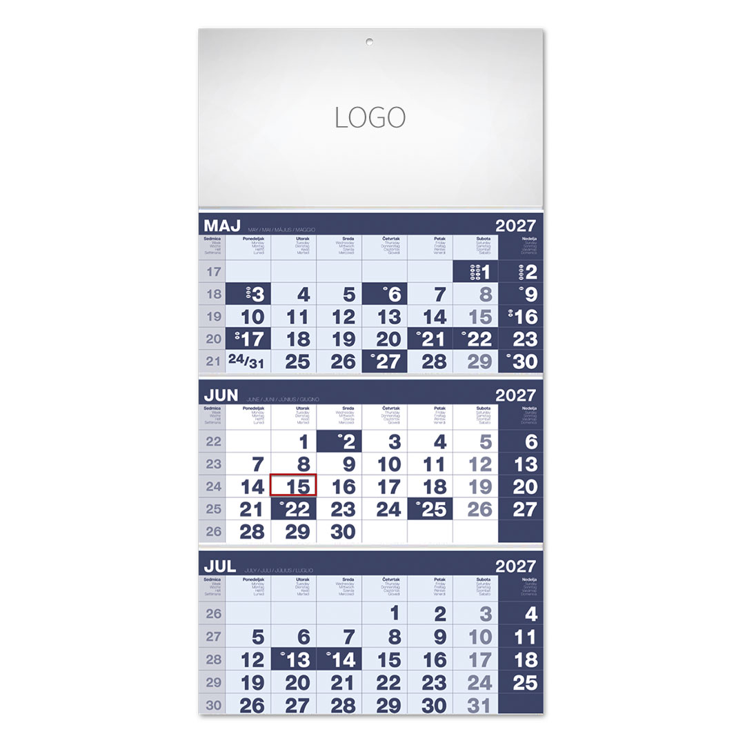 POSLOVNI 17, zidni kalendar, 3 x 12 listova, tromesečni, trodelni. SKU: 70017