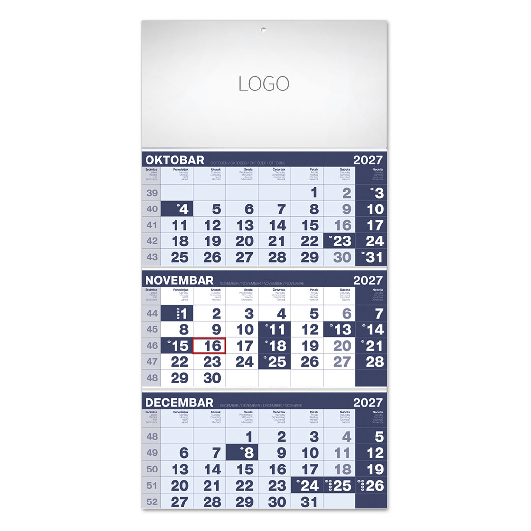 POSLOVNI 17, zidni kalendar, 3 x 12 listova, tromesečni, trodelni. SKU: 70017