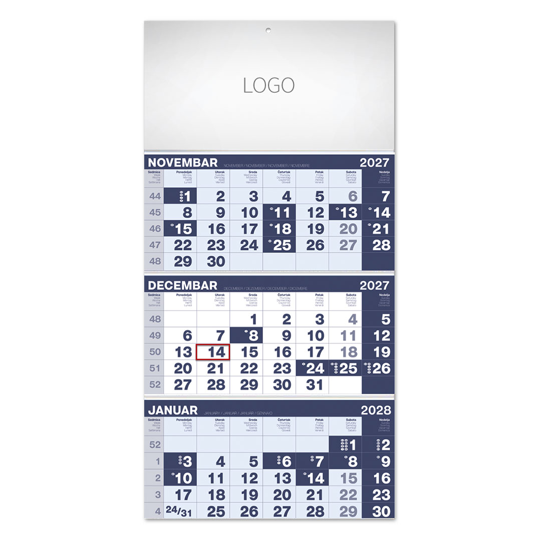 POSLOVNI 17, zidni kalendar, 3 x 12 listova, tromesečni, trodelni. SKU: 70017