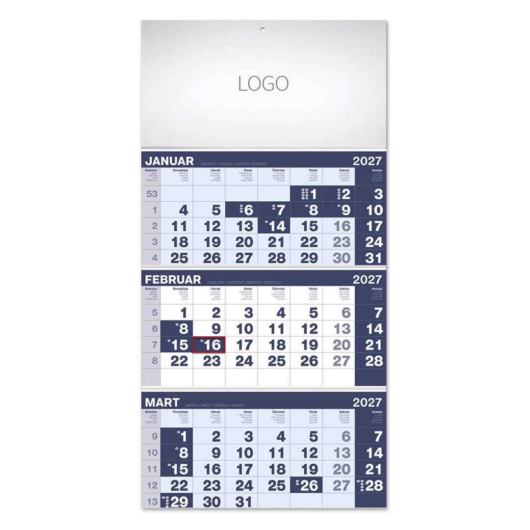 POSLOVNI 17, zidni kalendar, 3 x 12 listova, tromesečni, trodelni. SKU: 70017