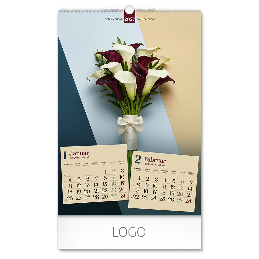 FLOWERS, zidni kalendar: 7 listova, dvomesečni. SKU: 70030
