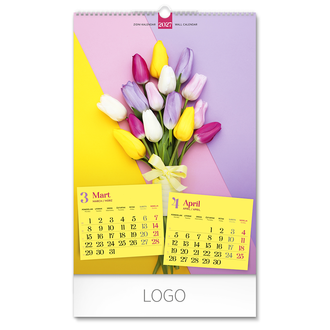 FLOWERS, zidni kalendar: 7 listova, dvomesečni. SKU: 70030