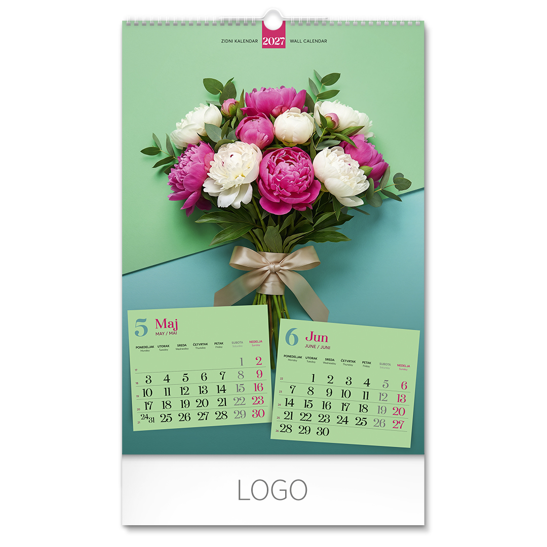 FLOWERS, zidni kalendar: 7 listova, dvomesečni. SKU: 70030