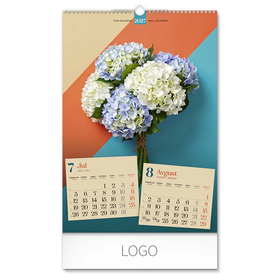 FLOWERS, zidni kalendar: 7 listova, dvomesečni. SKU: 70030
