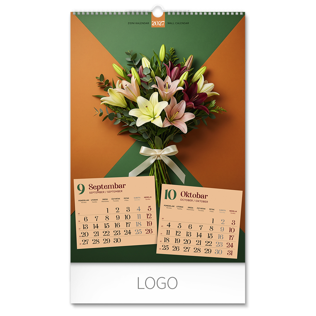FLOWERS, zidni kalendar: 7 listova, dvomesečni. SKU: 70030