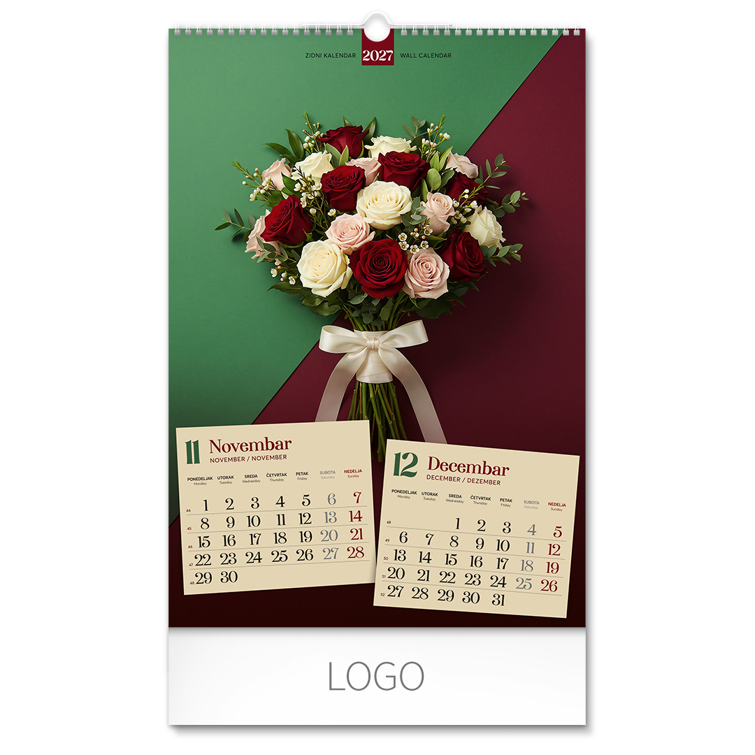 FLOWERS, zidni kalendar: 7 listova, dvomesečni. SKU: 70030