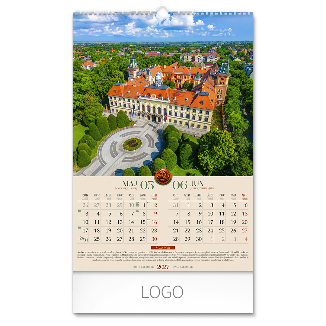 VOJVODINA, zidni kalendar: 7 listova, dvomesečni. SKU: 70050