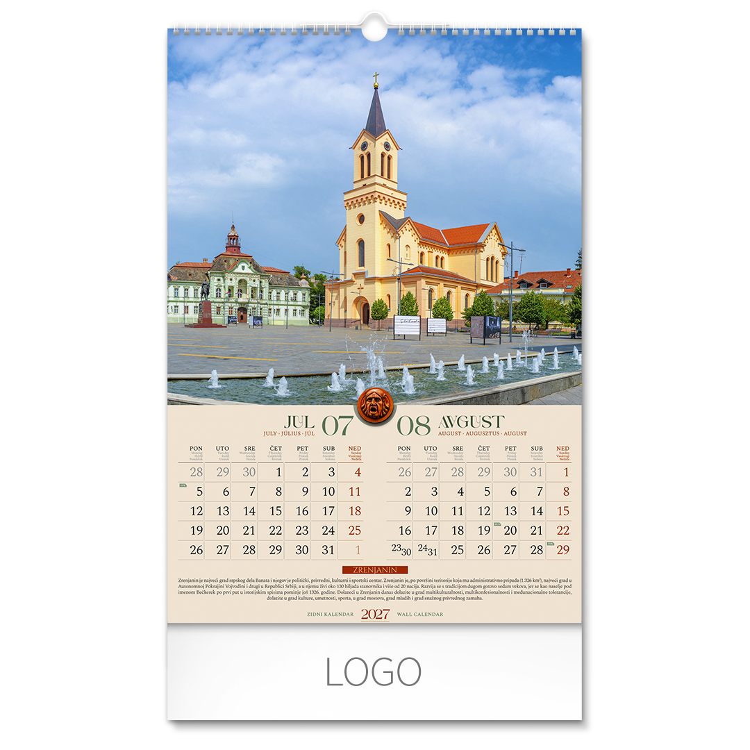 VOJVODINA, zidni kalendar: 7 listova, dvomesečni. SKU: 70050