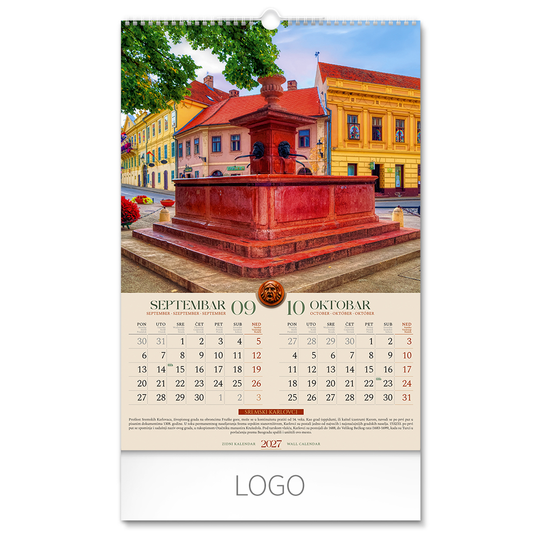 VOJVODINA, zidni kalendar: 7 listova, dvomesečni. SKU: 70050