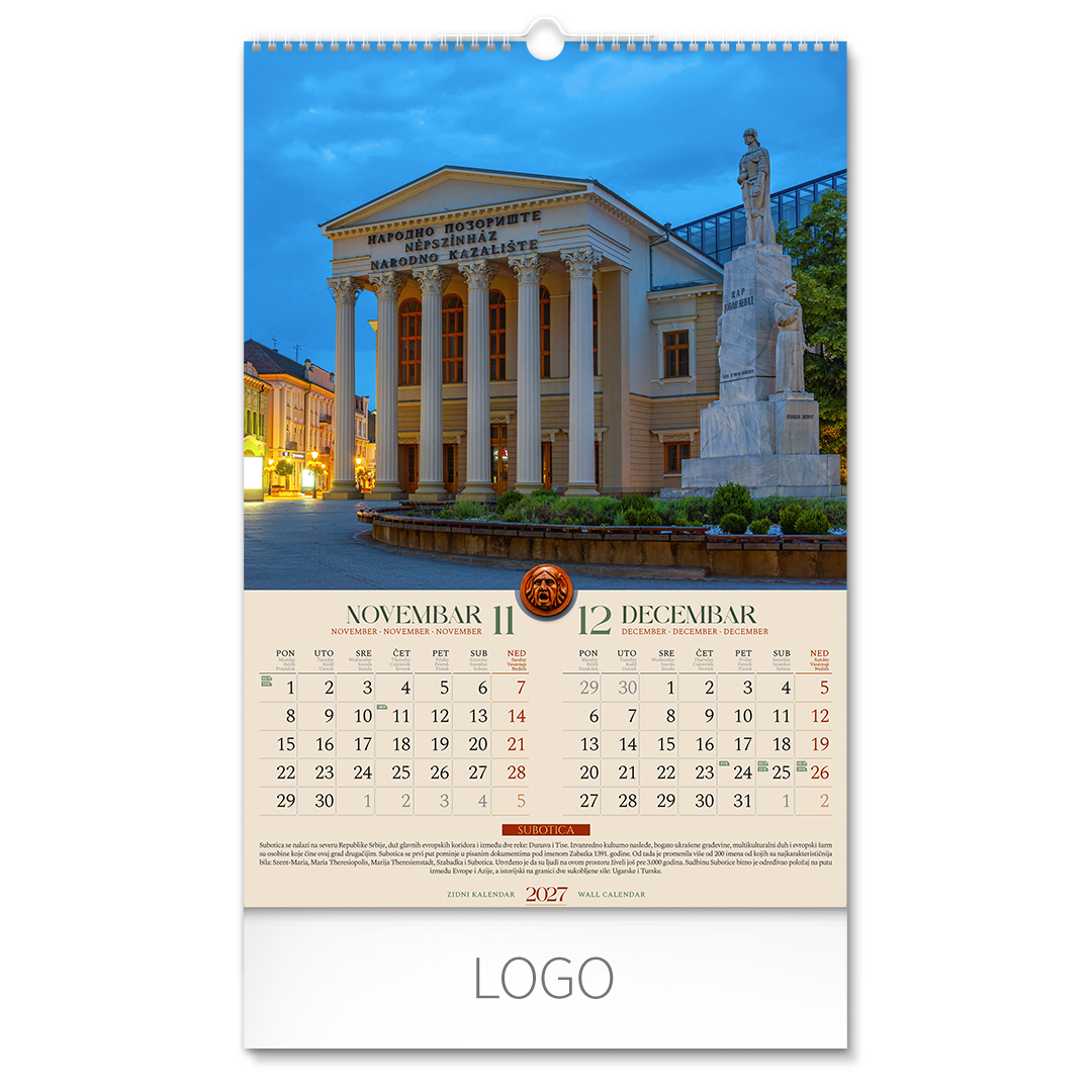 VOJVODINA, zidni kalendar: 7 listova, dvomesečni. SKU: 70050