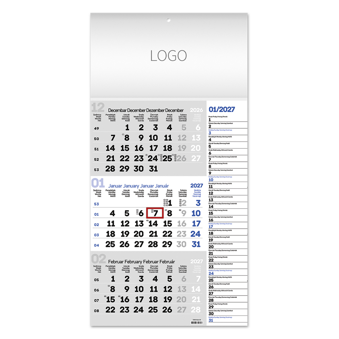 POSLOVNI 85, zidni kalendar: 12 listova, tromesečni, jednodelni. SKU: 70085