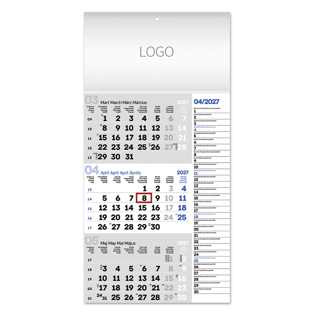 POSLOVNI 85, zidni kalendar: 12 listova, tromesečni, jednodelni. SKU: 70085