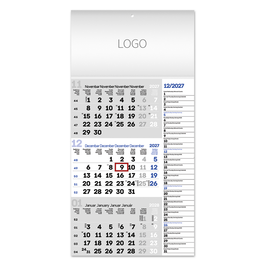 POSLOVNI 85, zidni kalendar: 12 listova, tromesečni, jednodelni. SKU: 70085