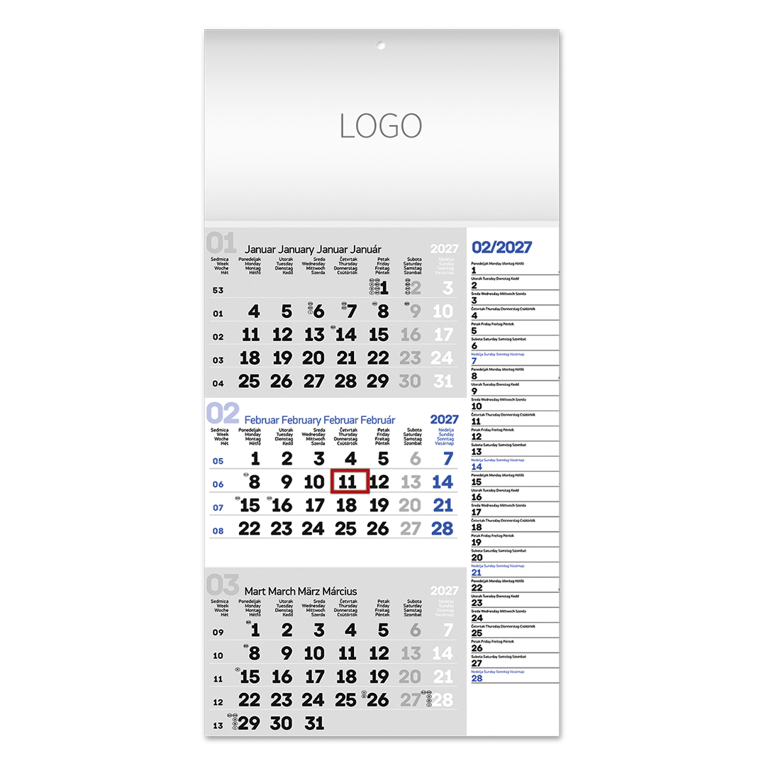 POSLOVNI 85, zidni kalendar: 12 listova, tromesečni, jednodelni. SKU: 70085